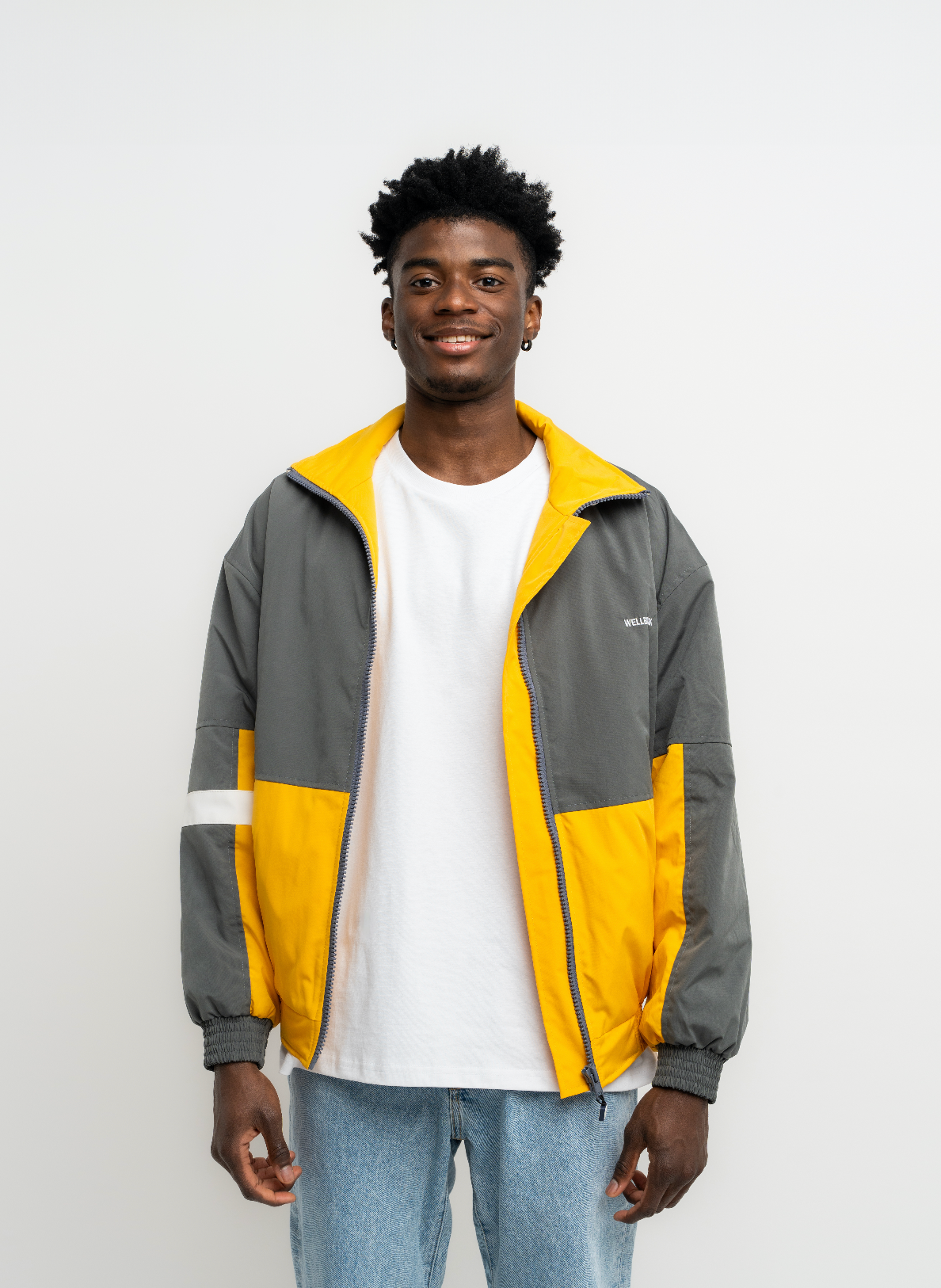 Unisex Retro Shell Jacket Yellow and Grey WELLBRICK