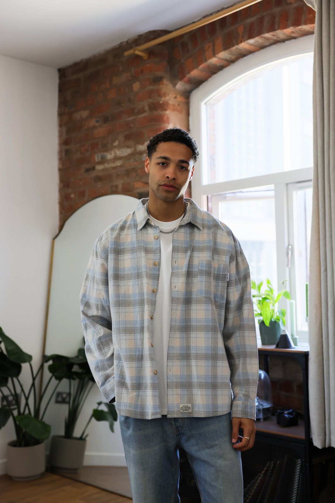 Oversized Flannel Shirt - Washed Blue – WELLBRICK Oversized Flannel Shirt - Washed Blue – WELLBRICK
